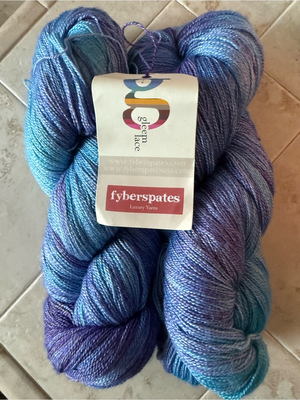 Blue & Purple Gradient Fyberspates Yarn in Peacock - Gleem Lace 2 Hanks